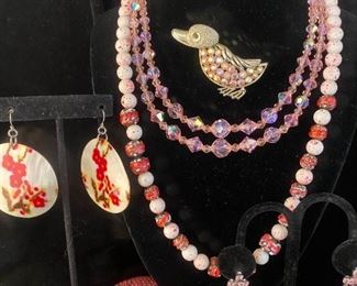 Pink Rhinestone Coro Duck Broch