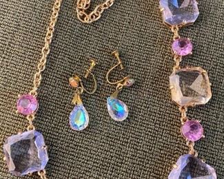 Pink, Blue Yellow Gold Tone Statement Necklace 