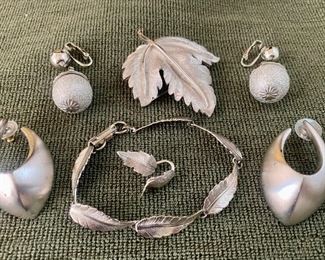 Signed Givenchy Earrings, Crown Triffari Leaf Brooch 