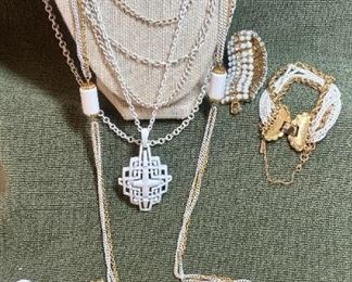 Triffari Clip Ons, Vintage Monet Bracelet Bar Pin