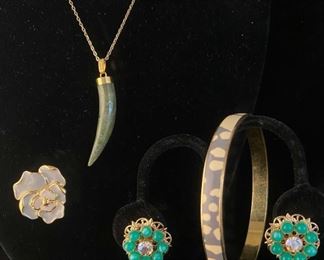 Triffari Dogwood Pin, Costume Jade Italian Horn Pendant