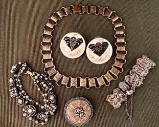 Unique Vintage Coro Choker, Judy Loe Filagree Bracelet, W.German Scarf Clip More