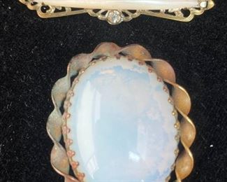 Vintage Cabachon And Bar Brooches