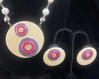 Vintage Double Bullseye Enamel Jewelry Set More