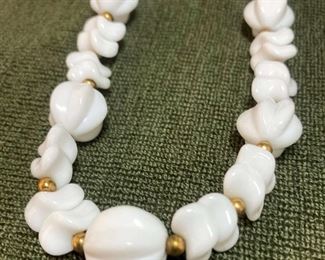 Vintage MIRIAM HASKELL White Milk Glass Bead Necklace