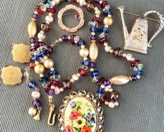 Watering Can Brooch By Gerry, Liz Clabourne Necklace More Costume Jewelry