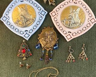 Repousse Cupid Brooch, Brighton Angle Plaques, JJ Tree Brooch  More