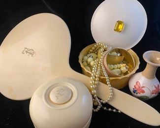 French Ivory Celluloid Vanity Pieces Costume Jewelry