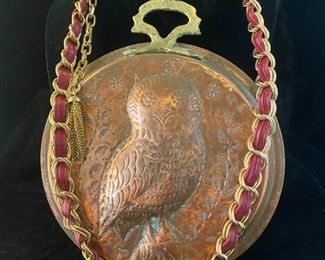 Owl Copper And Brass Pan W Leather  Gold Tone Necklace