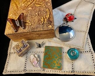 Wizards Wooden Hanky Box, Elgin American Compact More