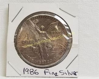 1986 Mexico 1 oz fine silver coin