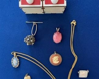 Cameo pendants, silver pendant, pink stone pendant $30