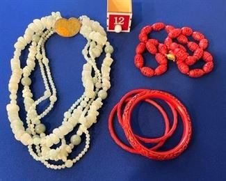 Cinnebar bracelets and necklace with Jadeite necklace $35
