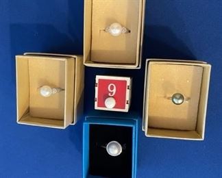 11-12mm cultured freshwater pearl with white topaz sterling heart design ring 9 sz.; 13mm cultured south sea mabe pearl rhodium over sterling 9 sz; Tahitian pearl ring size 9 $30