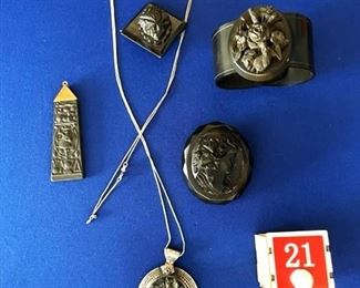Mourning volcanic antique jewelry  including pins, cameos and bracelet, one Wedgewood pendant $450