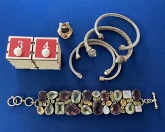 Silver toned with stones bangles, pendant and gem bracelet $35