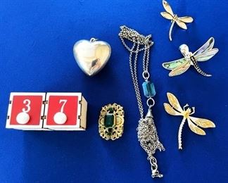 Dragonfly pins, necklace, Silver heart $35