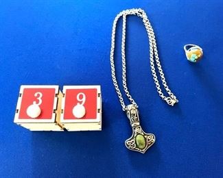 Turquoise ring 8.5 sz; Stainless steel Irish Pendant with marble $45