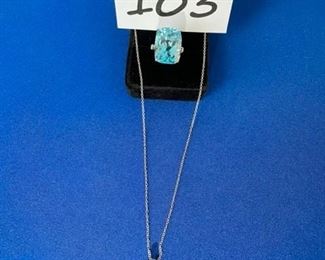 Sky blue topaz ring and colored gemstone necklace $18