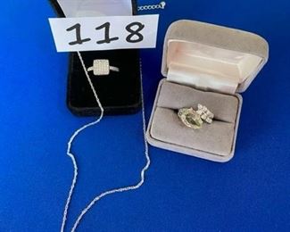 Citrine silver ring Sz. 8.5; Peridot necklace; crystal and silver Sz. 7.5 $25