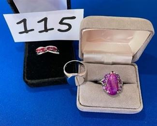 Purple turquoise ring Sz. 8.5; ruby ring Sz. 8; signet ring 7.5 $15