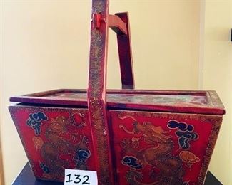 Asian covered box with handle (dragon motif) $25
