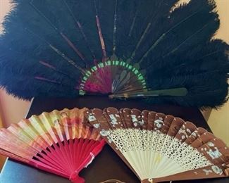 Antique fans, including feather and tortoise shell $40