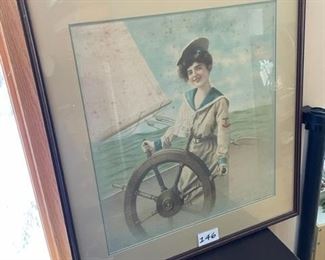 Framed Fabric of Women sailor 27x29" $45