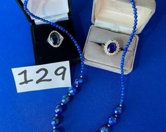 Blue stone rings Sz. 7.5 & 8.5; blue faceted lapis necklace $20