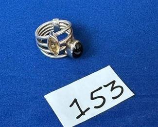 Sterling silver with green and yellow gemstones, Size 8 $12