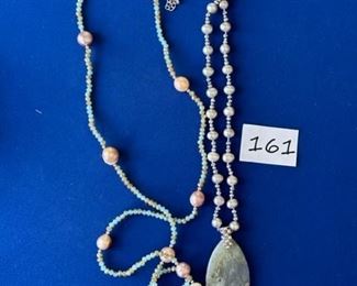 Black pearl and black spinel necklace and pink and yellow pearl with tourmaline bead necklace $18