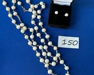 White pearl with tourmaline stone necklaces and pearl earrings $24