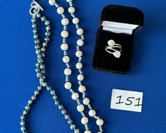 Pearl necklaces and Cultured Keshi freshwater pearl rhodium over sterling Sz. 8 $28