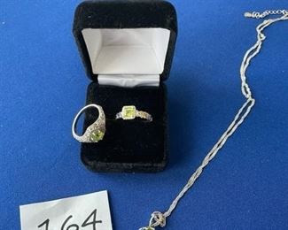 Green Peridot rings Sz 8.5 and necklace $20