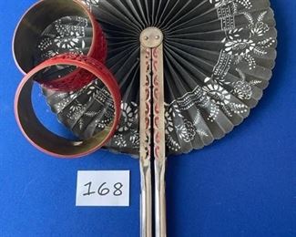 Cinnebar bracelets and vintage fan $30
