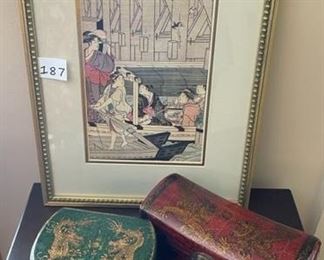 Oriental trinket storage boxes and Asian print $30