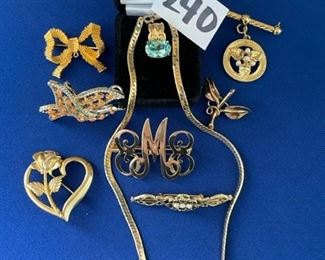 Gold filled pins, necklace and pendant $20