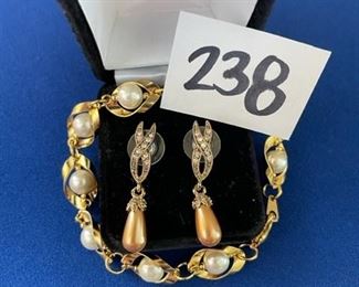 Gold and pearl bracelet and Gold pearl drop earrings $8