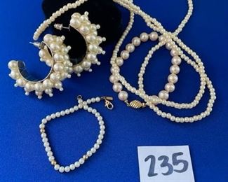 Pearl jewelry; earrings, necklace and bracelets $18