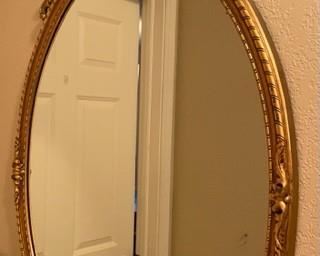 Gold framed wood mirror, oval $85