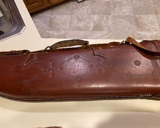 up close detail on the leather gun case