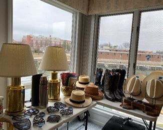 brass lamps and great Stetson and Panama Jack hats 