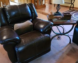 Leather Power Recliner, Slate End Table
