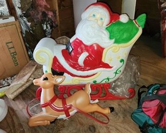 1 of 2 Pictures - Vintage Blow Mold Santa and Reindeer