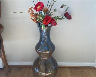 Stone glazed large vase with silk flowers