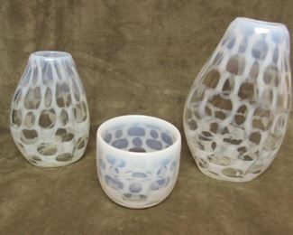 3 art glass vases