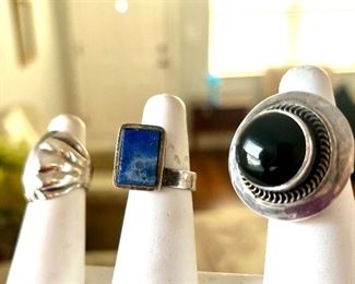 Vintage silver ring, vintage silver ring with Lapis Stone, and vintage silver and onyx ring