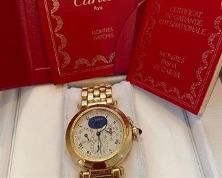 18k Cartier Pasha men’s watch. All paperwork included. Authenticity guaranteed. NB: heavy-weight early solid gold band not lighter sport-weight band.