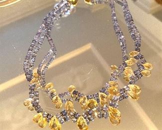 Contemporary crystal necklace w/sterling (vermeil) decorative clasp