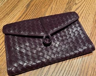 Woven leather clutch
